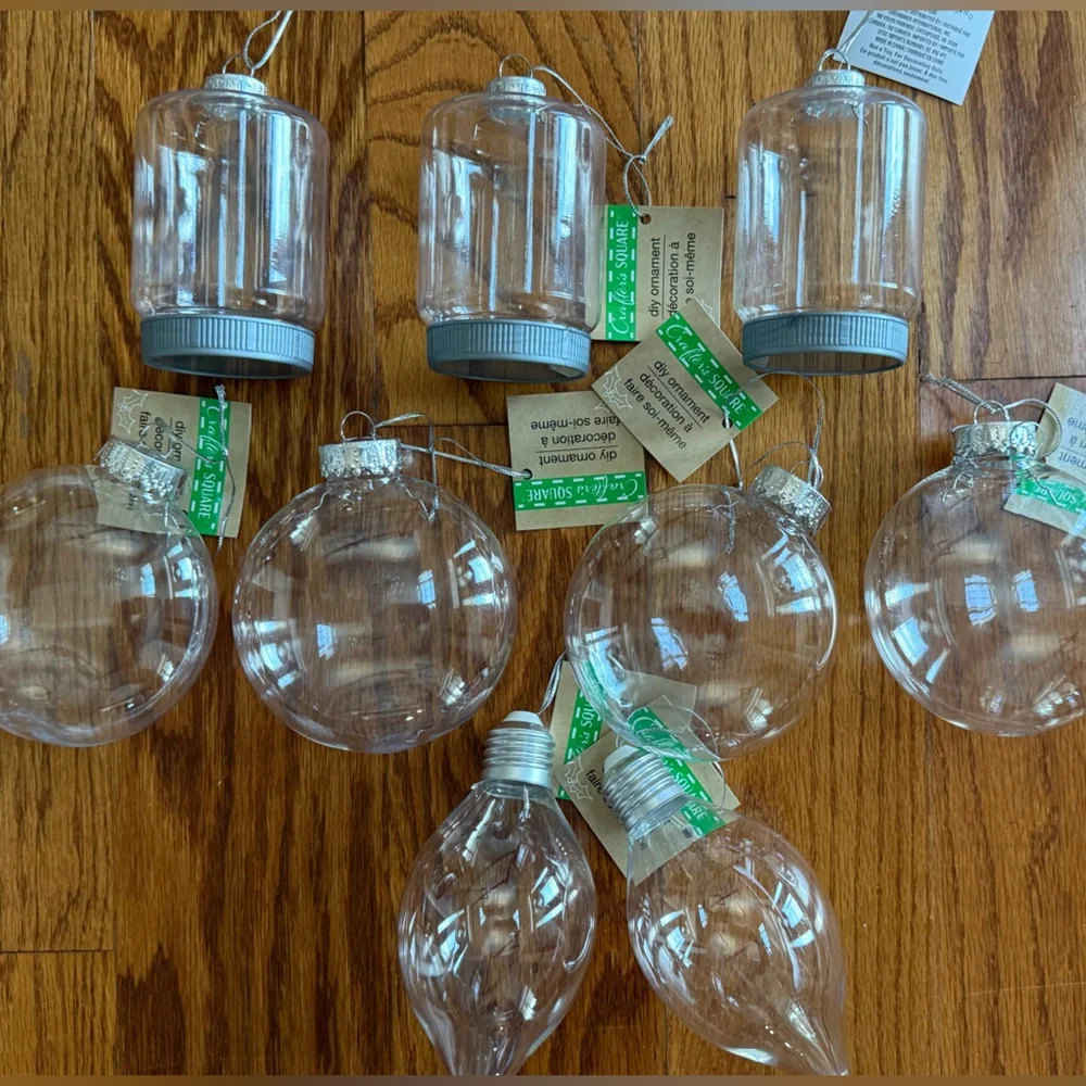 New! Lot of 9 DIY Fillable Christmas Holiday Ornaments,